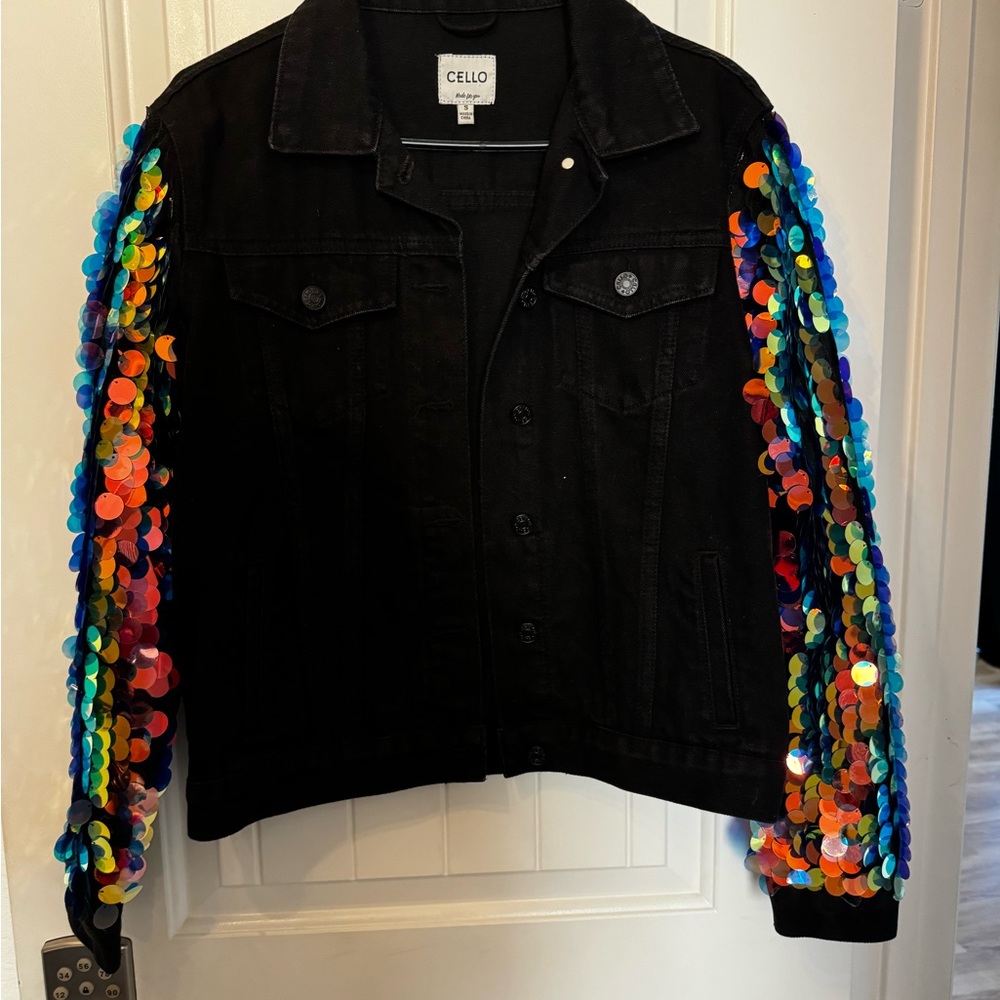 Cello Black Jacket With Multicolor Sequin Sleeves - image 1